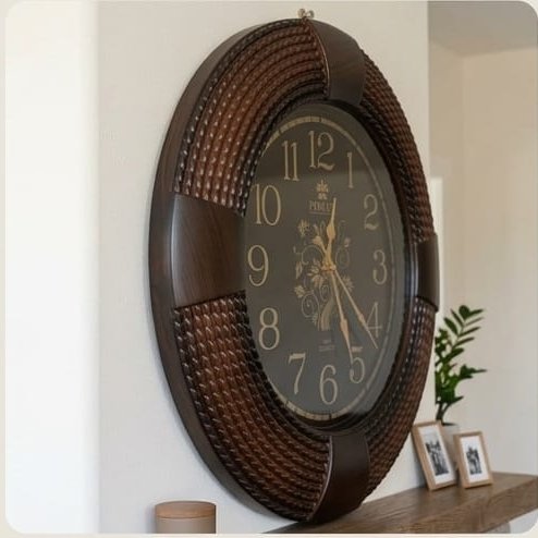  Porter Royal Brown Woven Wall Clock - Luxury Decor